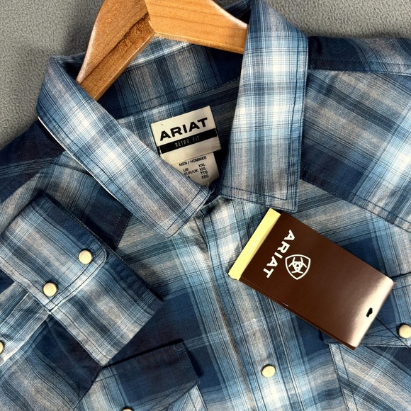 Ariat Other - Ariat Pearl Snap Shirt 2XL Blue White Retro Slim Fit Habel Western Cowboy New